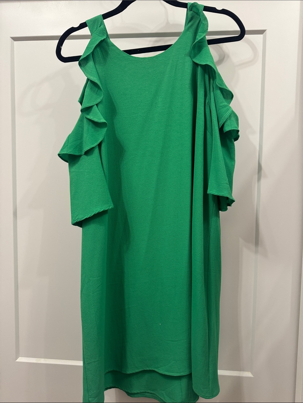 Umgee Green Cold-Shoulder Ruffle Dress